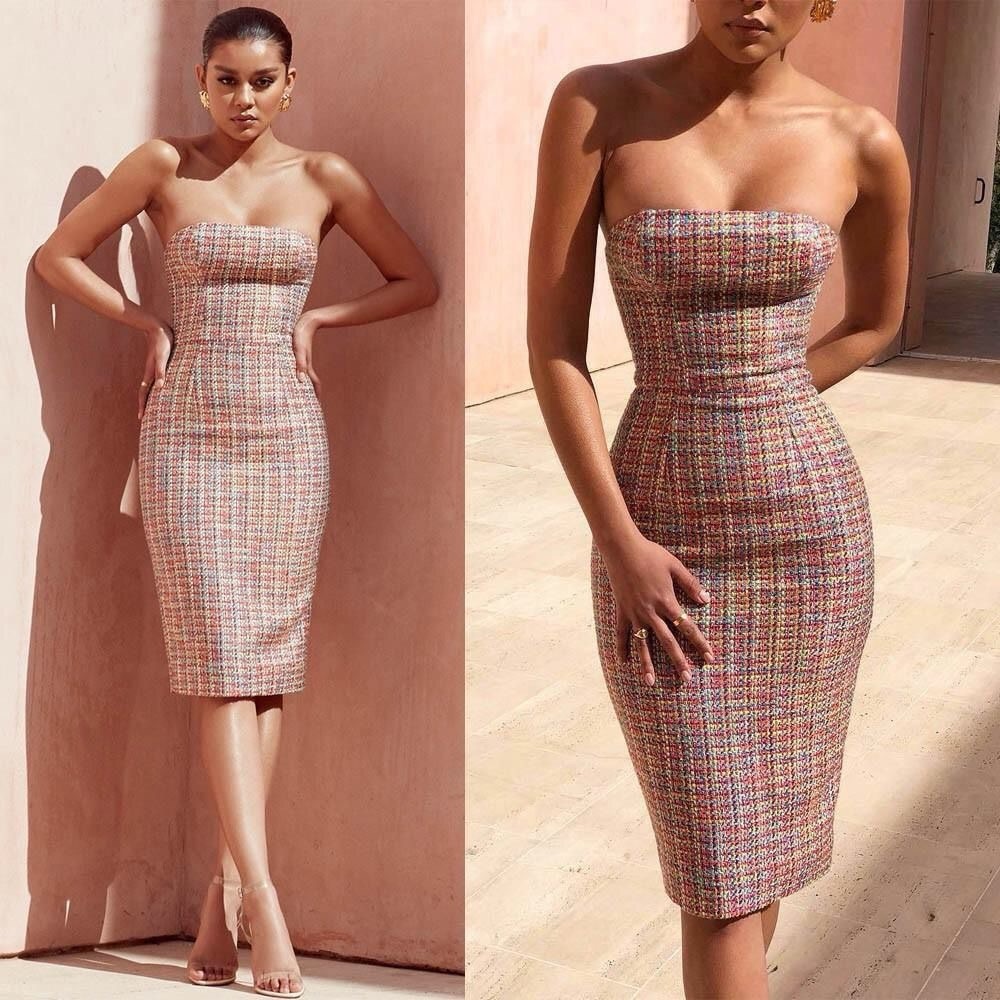 House of Cb Gabrielle Strapless Multicolor Tweed New Dress